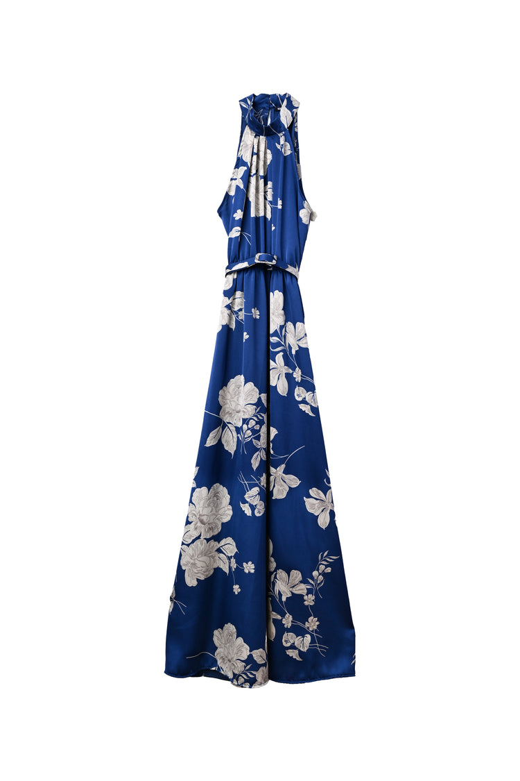 Floral print satin long dress