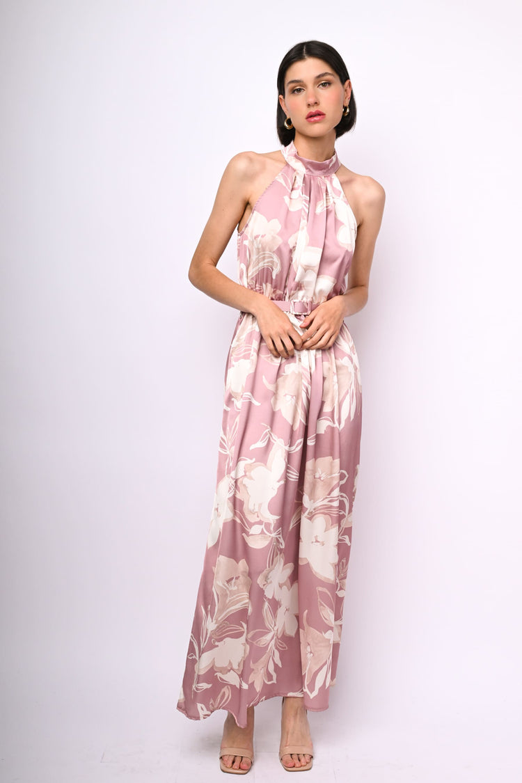 Floral print satin long dress