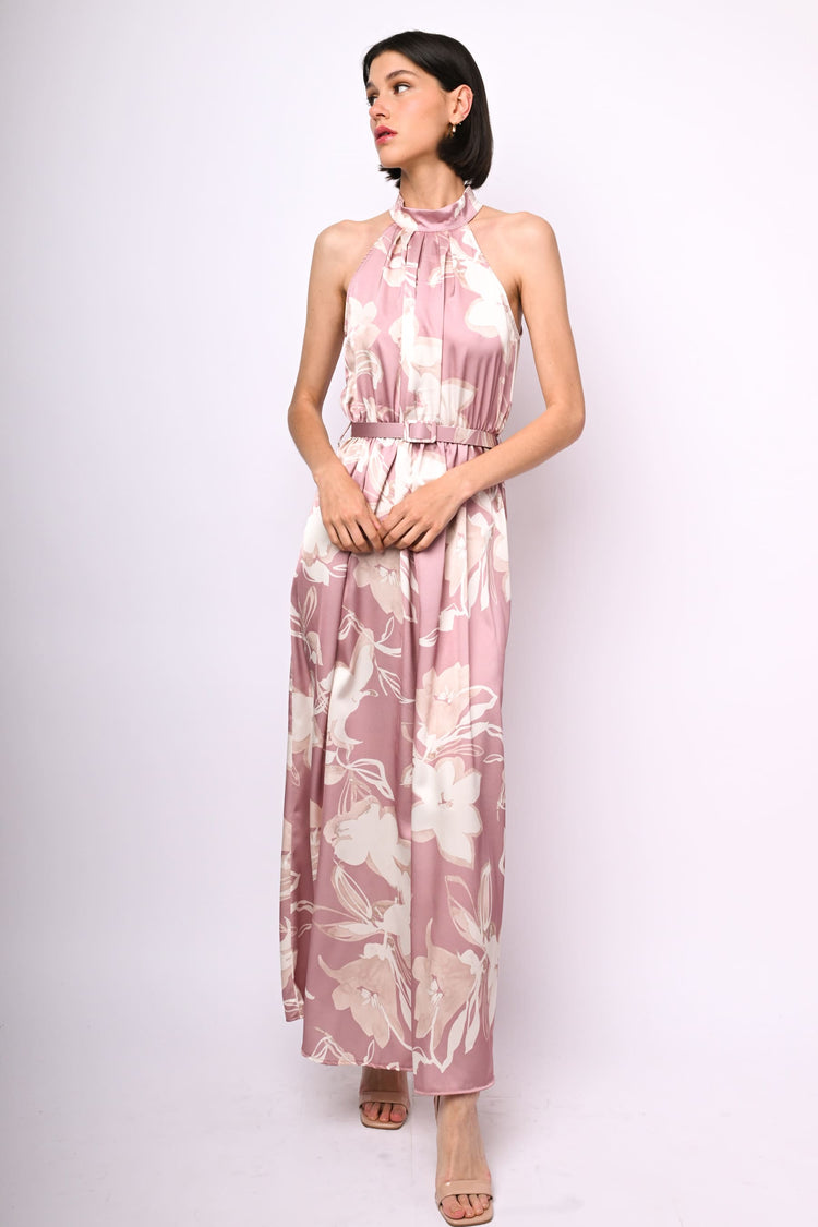 Floral print satin long dress