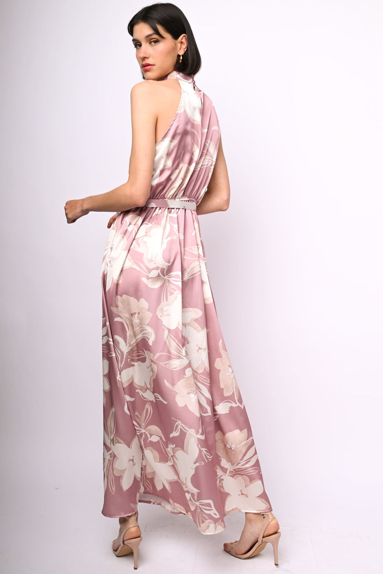 Floral print satin long dress