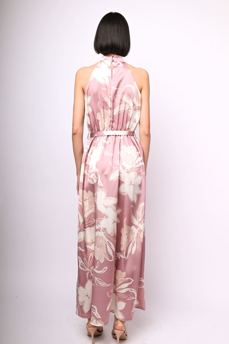 Floral print satin long dress