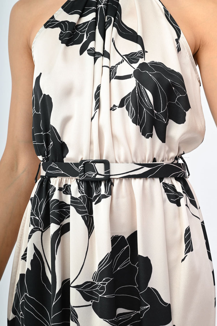 Floral print satin long dress Nunalie europa