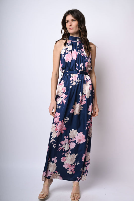 Floral print satin long dress
