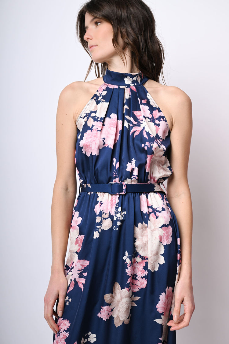 Floral print satin long dress