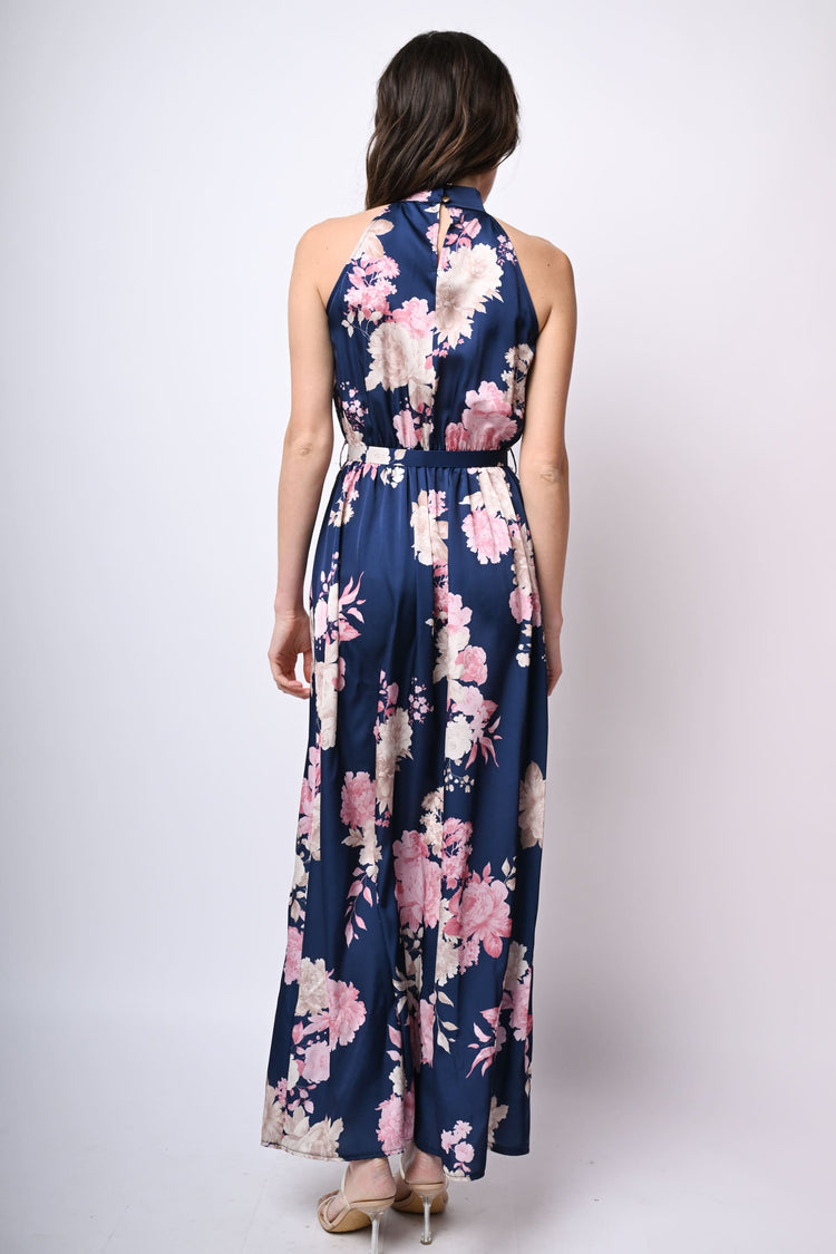 Floral print satin long dress