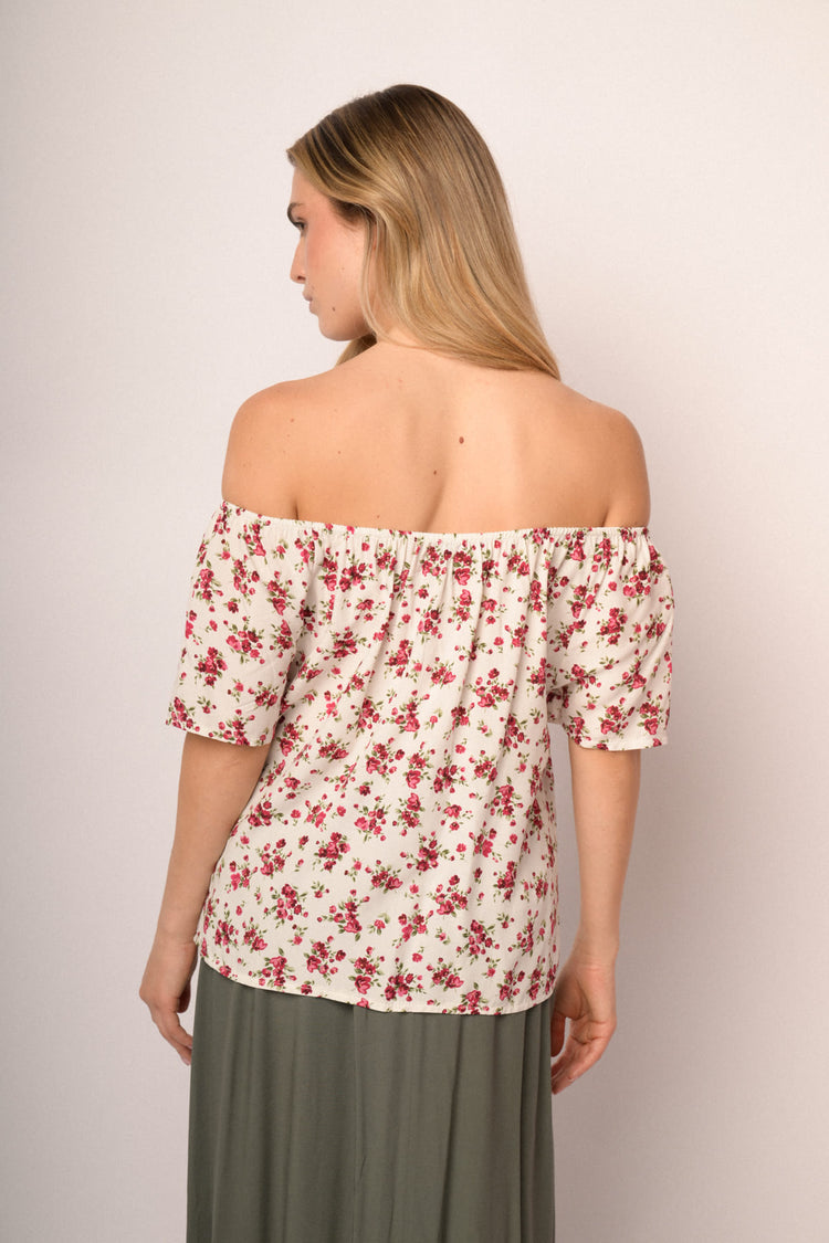 Multicolor floral print viscose off-the-shoulder top