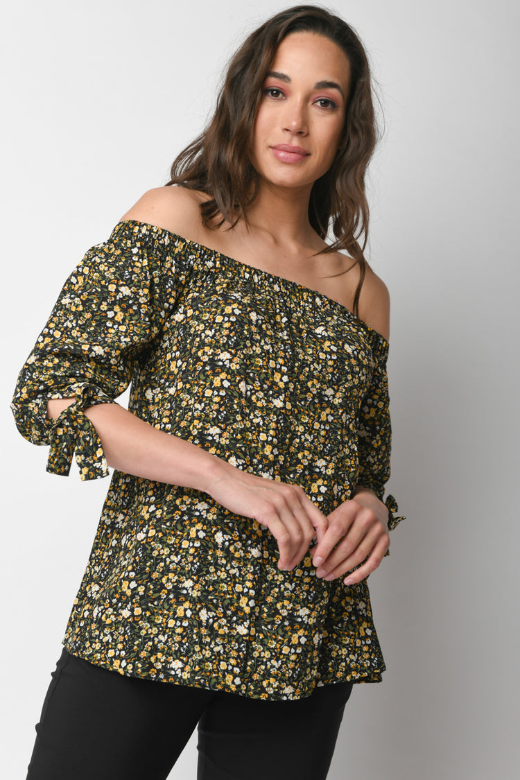 Micro floral print viscose blouse