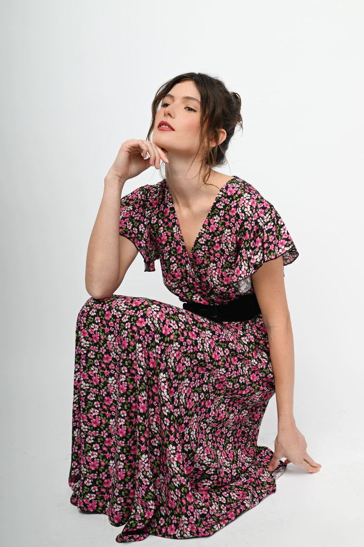 Micro floral print long dress