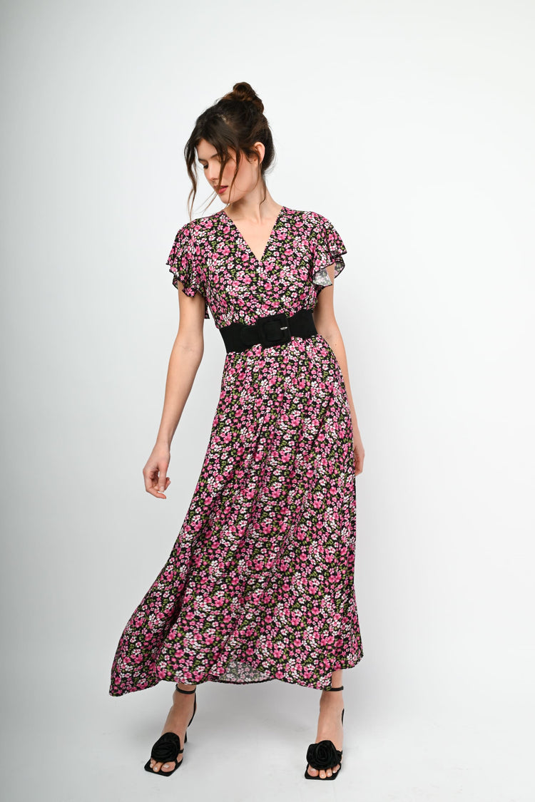 Micro floral print long dress