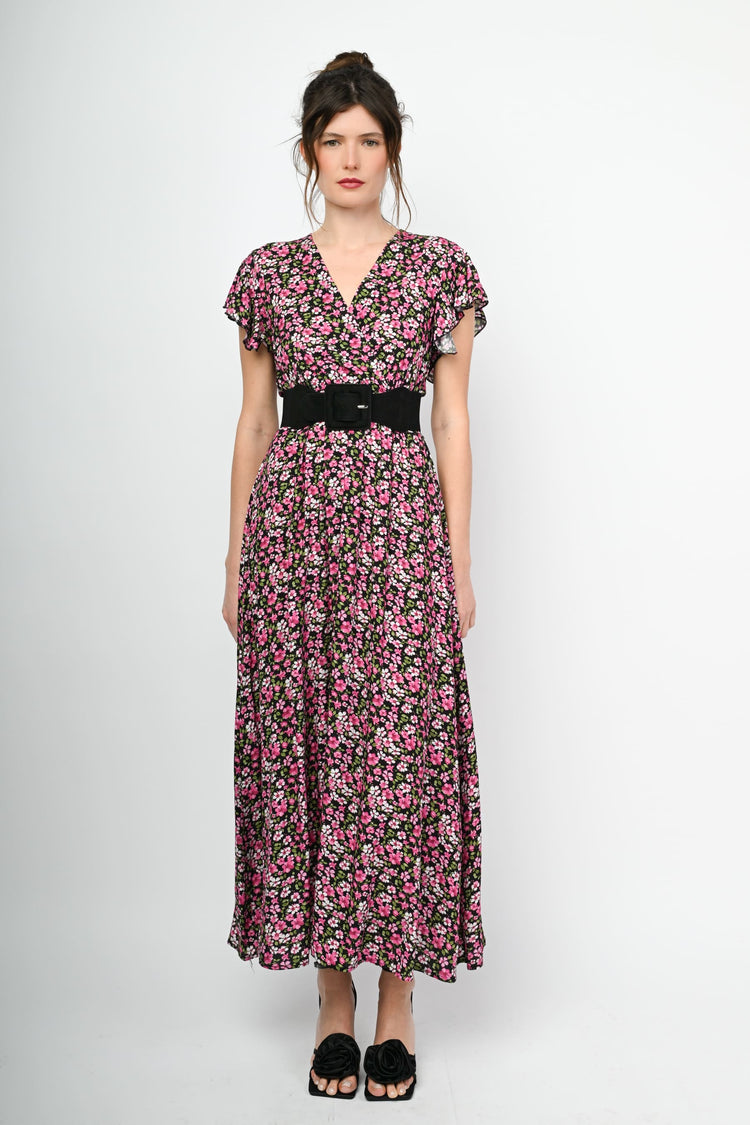 Micro floral print long dress