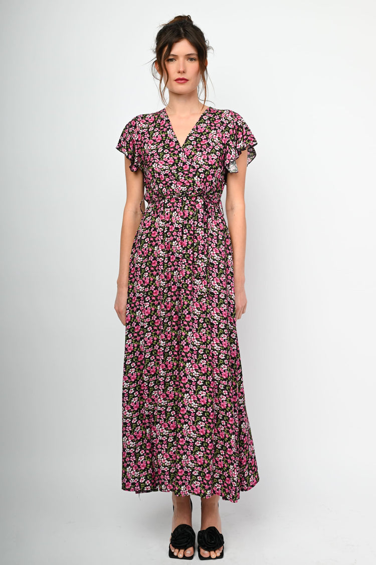 Micro floral print long dress