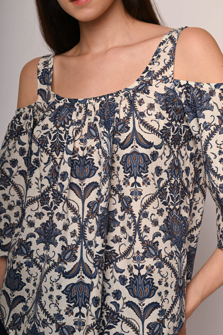 Ethnic print cut-outs top