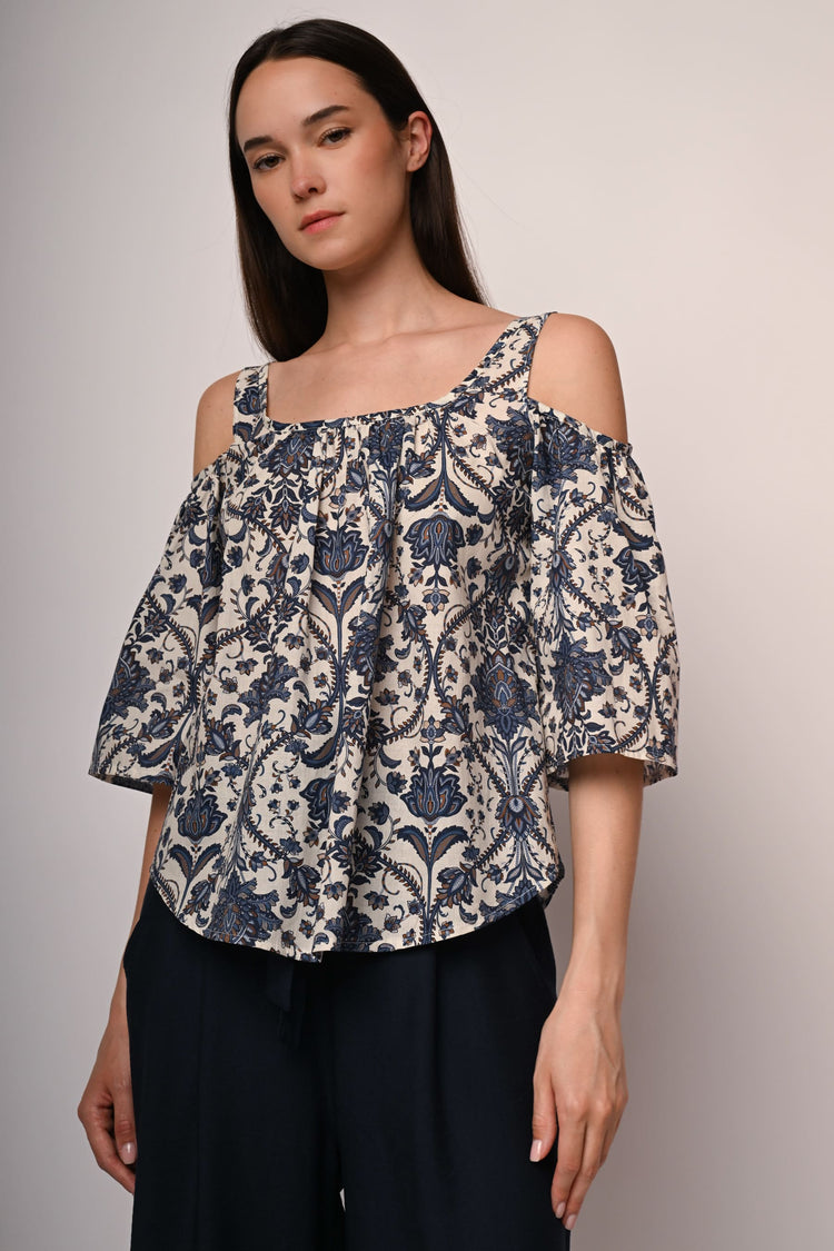 Ethnic print cut-outs top