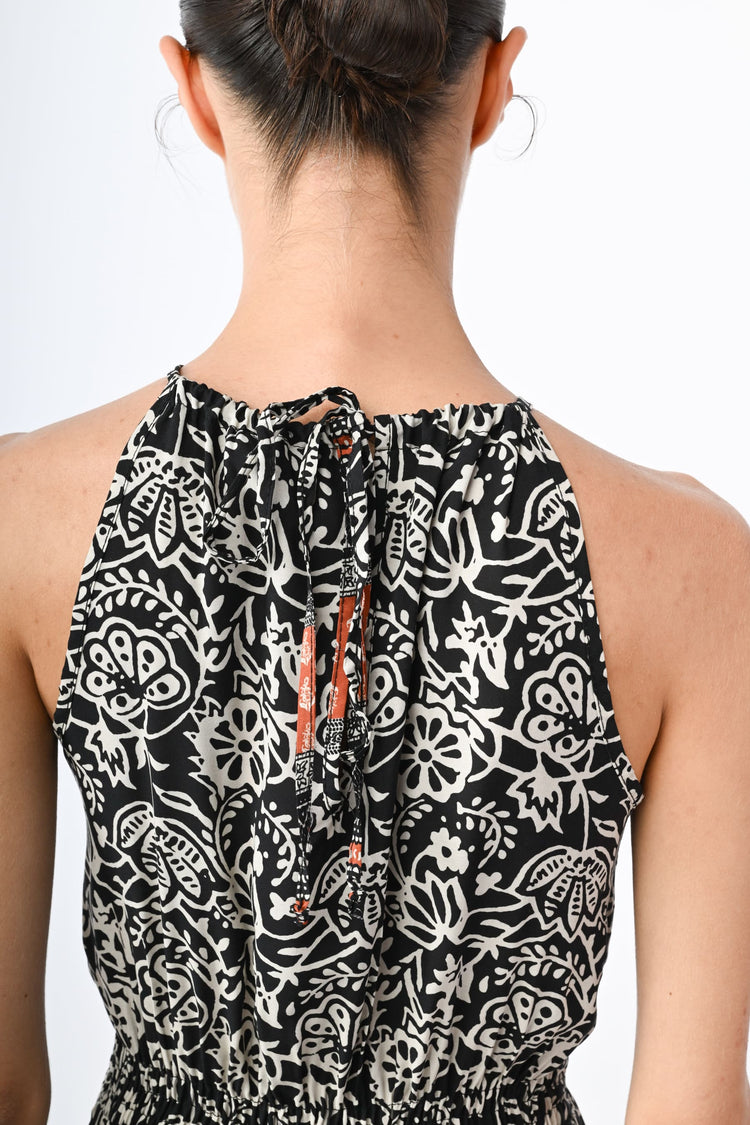 Ethnic-print viscose long dress
