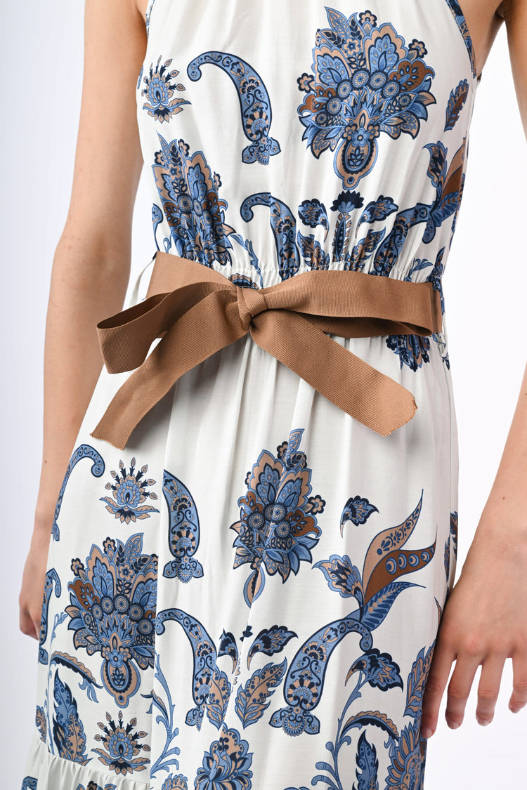 Ethnic-print viscose long dress