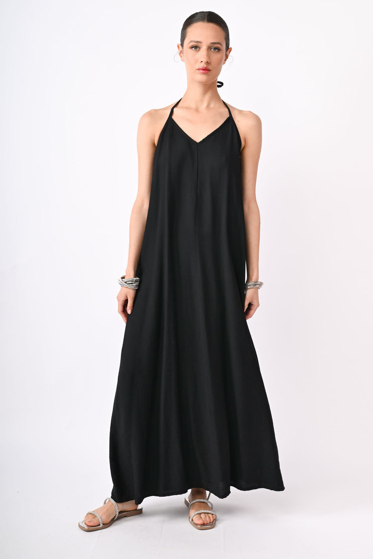 Viscose-blend halter long dress