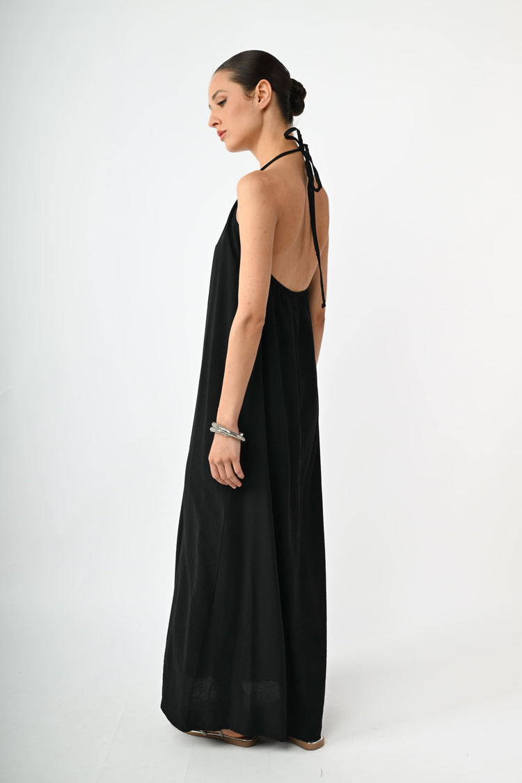 Viscose-blend halter long dress