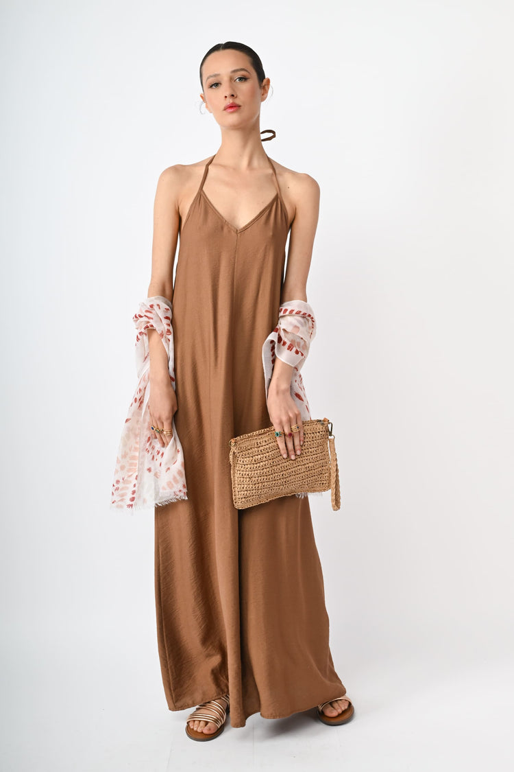 Viscose-blend halter long dress