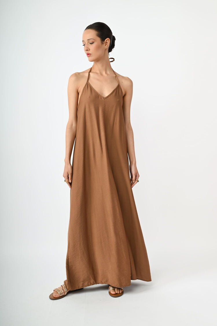 Viscose-blend halter long dress