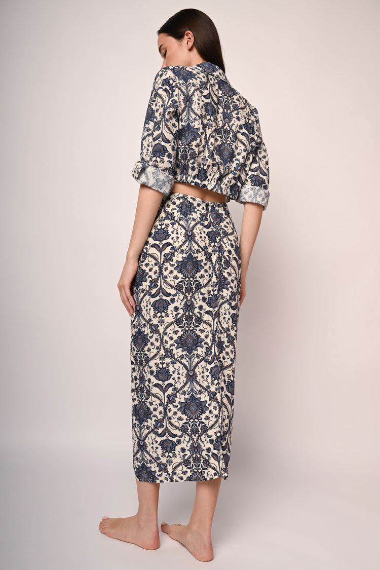 Ethnic print twist midi skirt