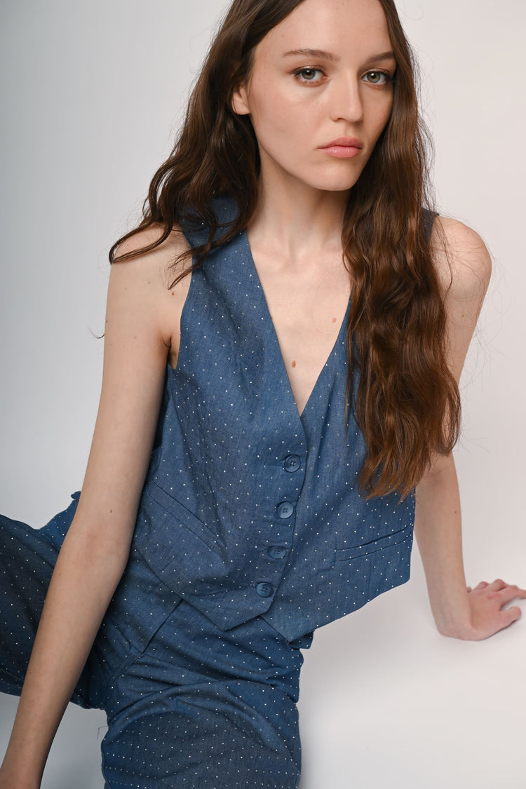Rhinestone denim-style vest