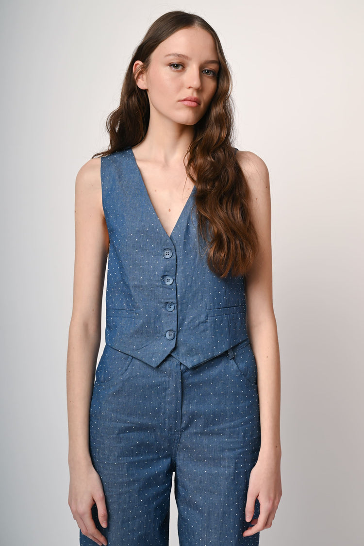 Rhinestone denim-style vest