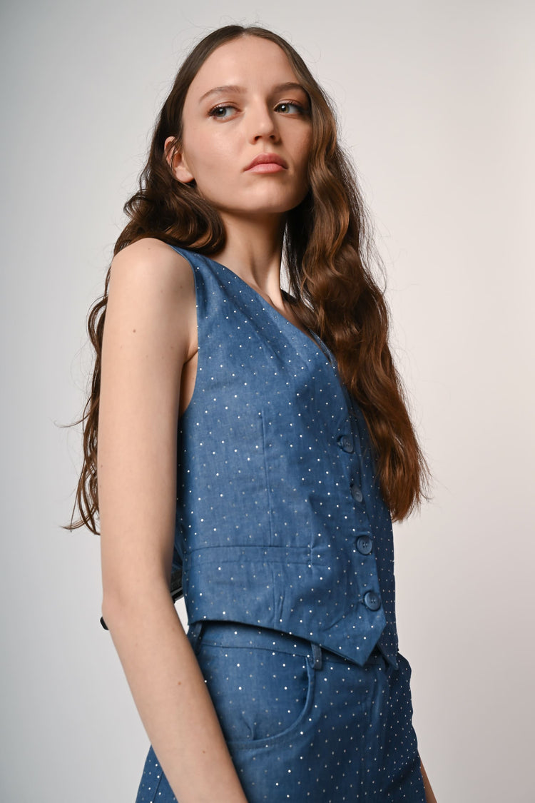 Rhinestone denim-style vest
