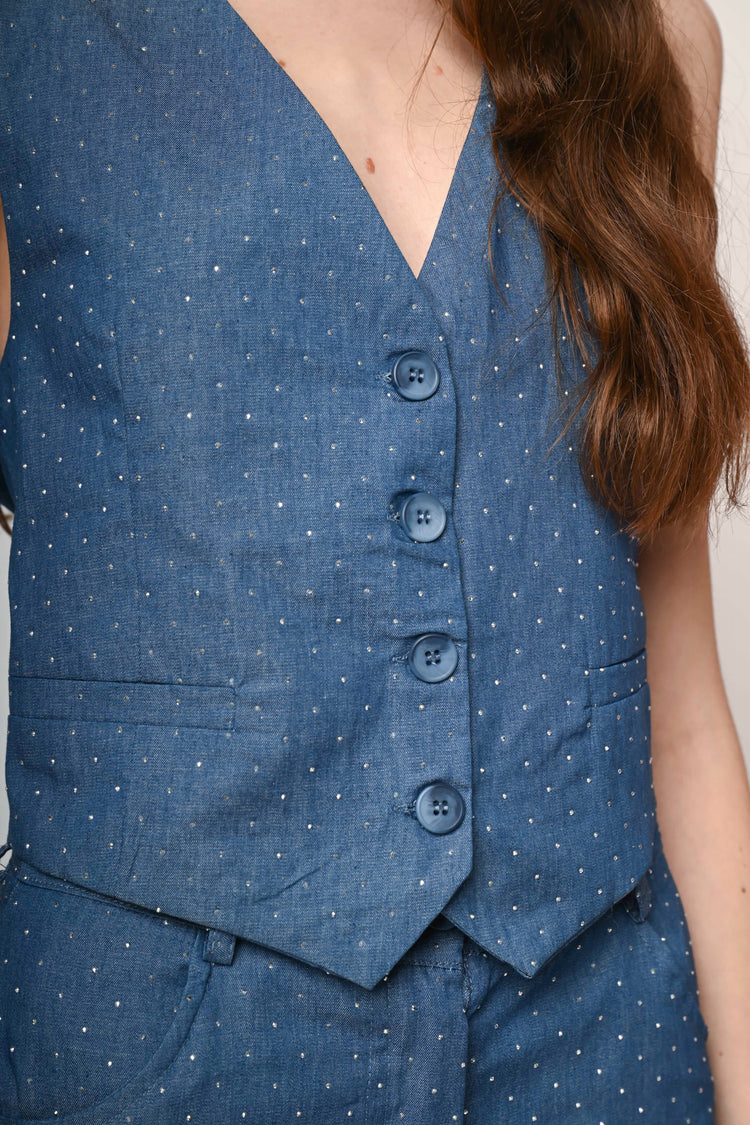 Rhinestone denim-style vest