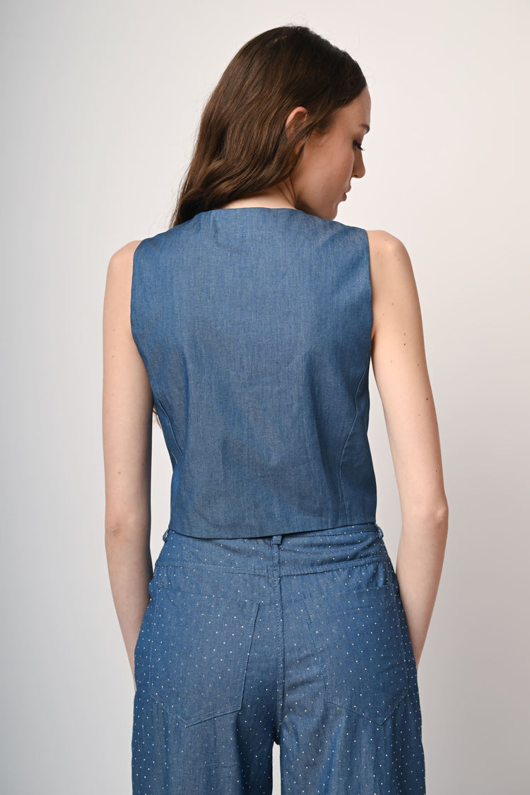 Rhinestone denim-style vest