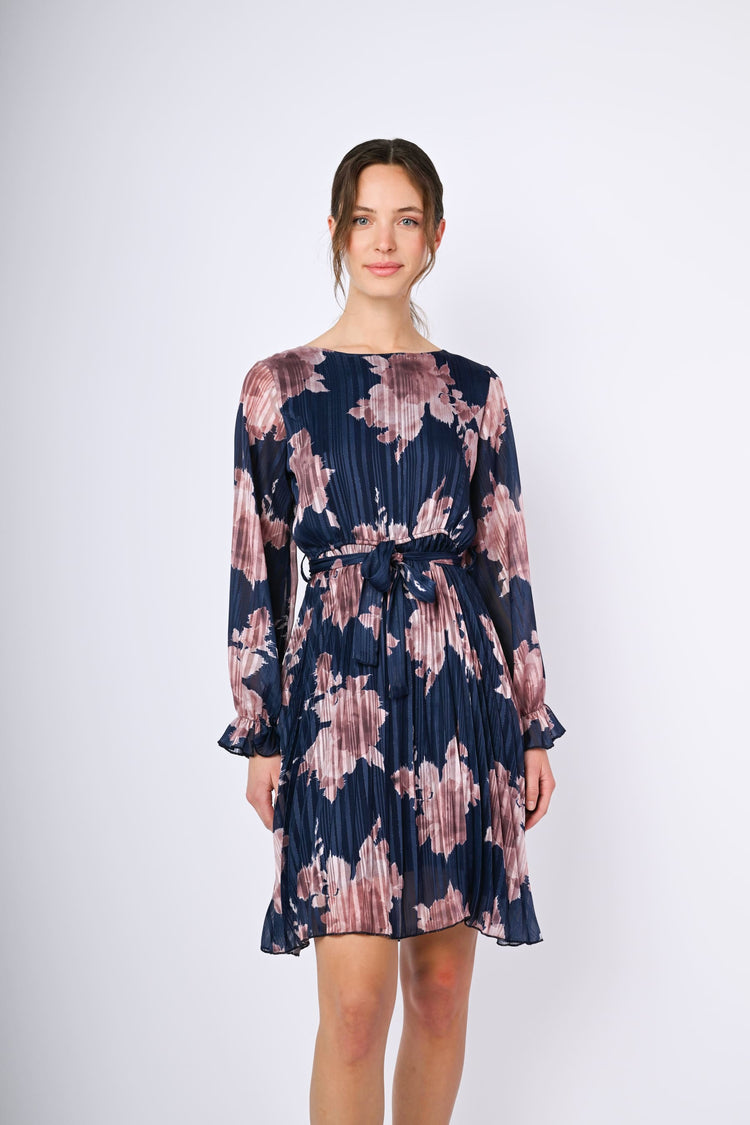 Floral print pleated dress