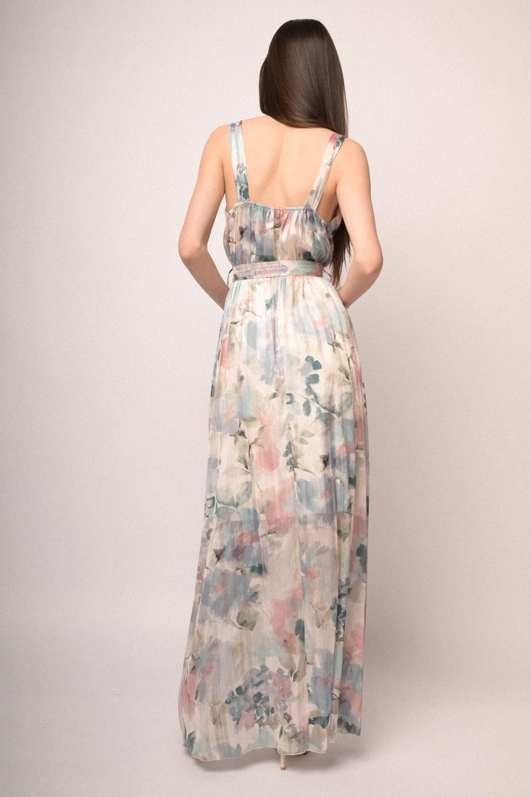 Multicolor watercolor-effect floral print georgette long dress