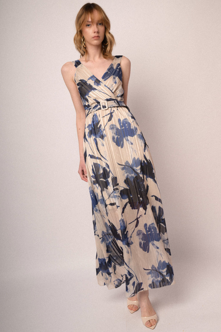 Multicolor floral print lurex georgette maxi dress