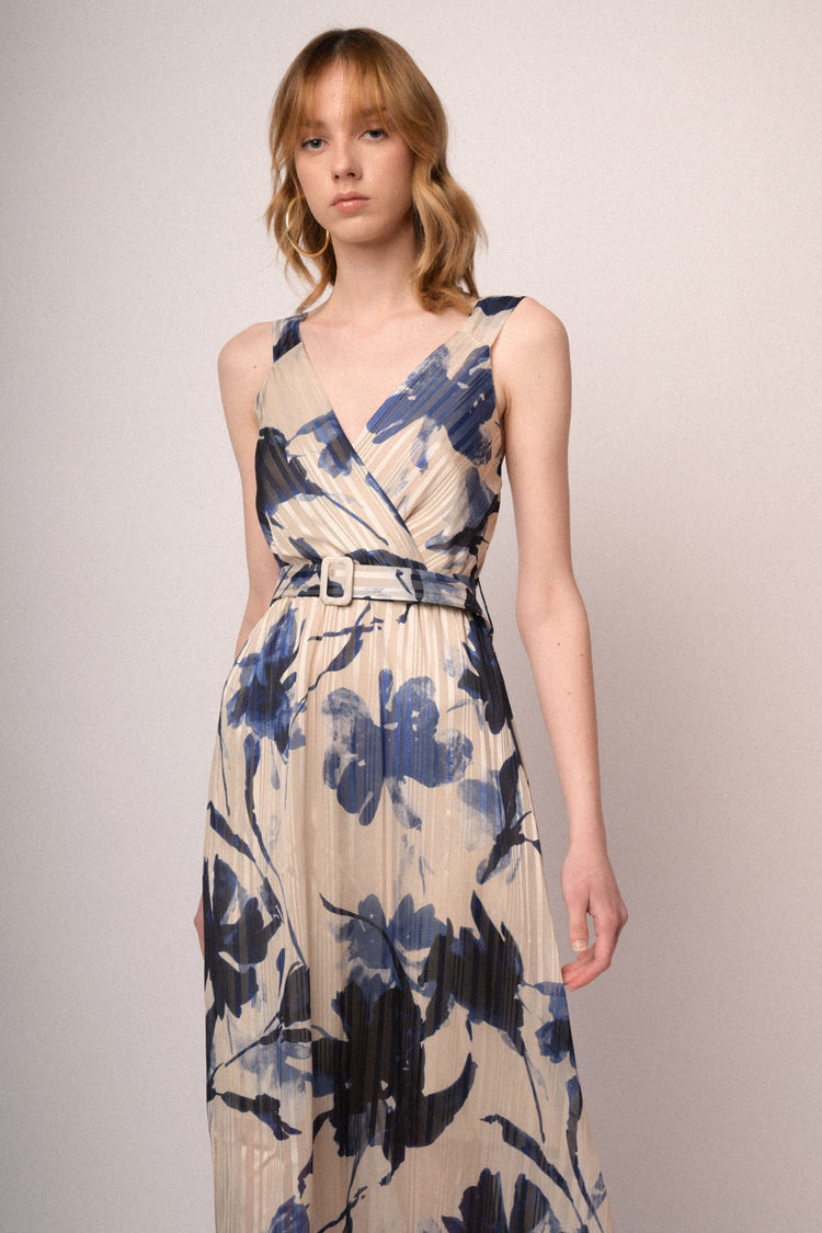 Multicolor floral print lurex georgette maxi dress