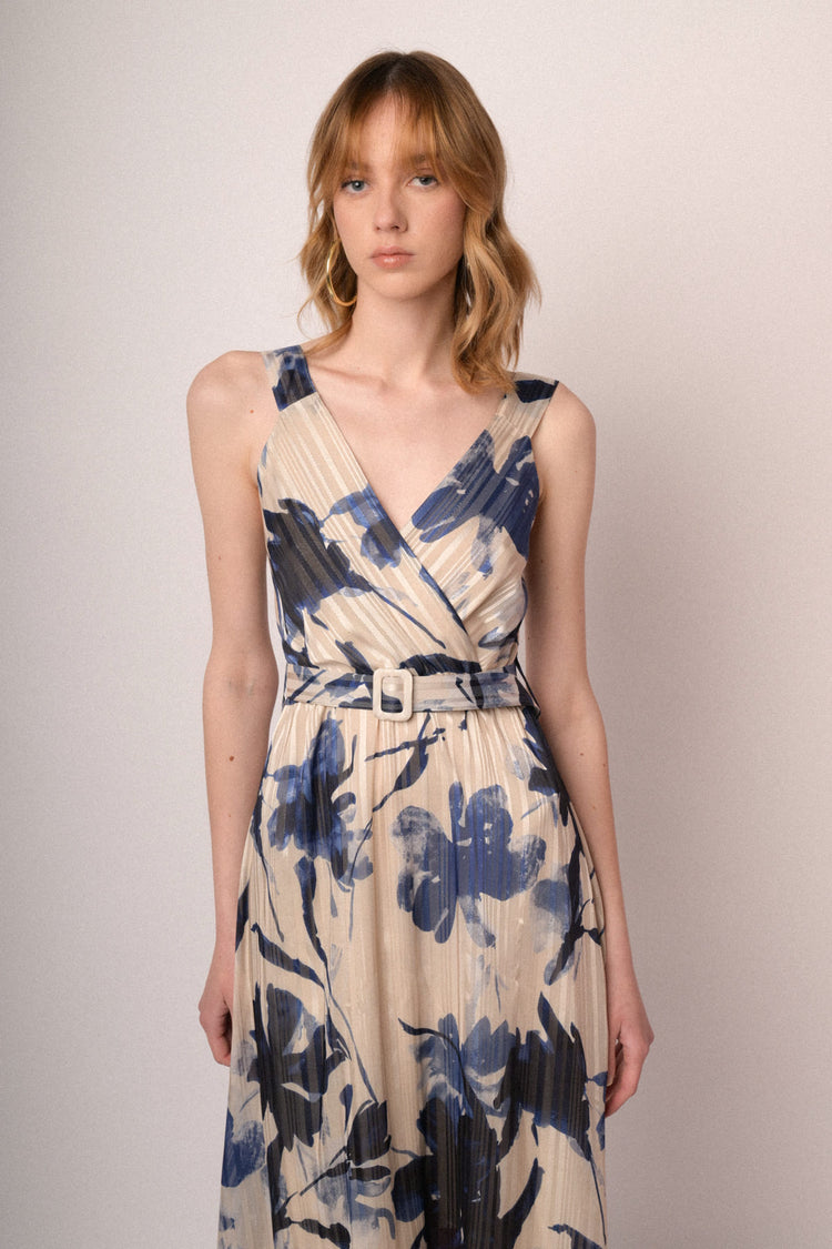 Multicolor floral print lurex georgette maxi dress