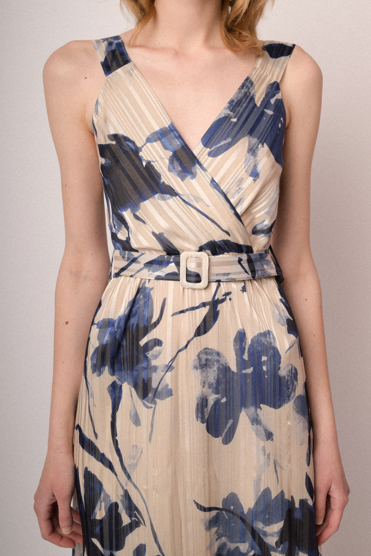 Multicolor floral print lurex georgette maxi dress