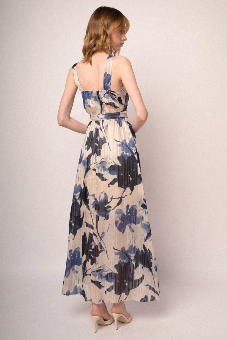 Multicolor floral print lurex georgette maxi dress