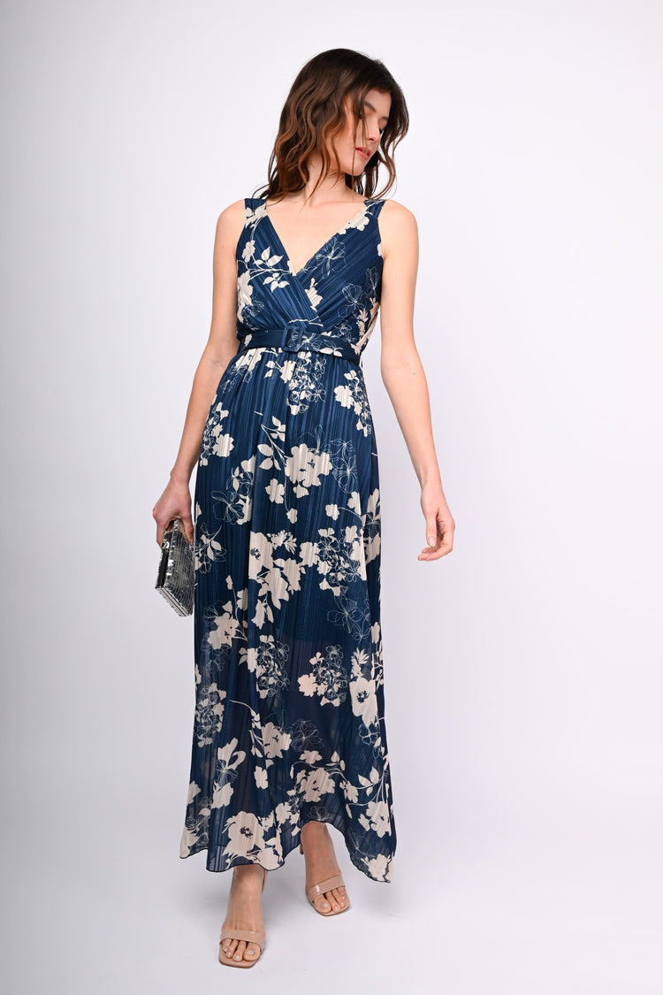 Lurex floral print long dress
