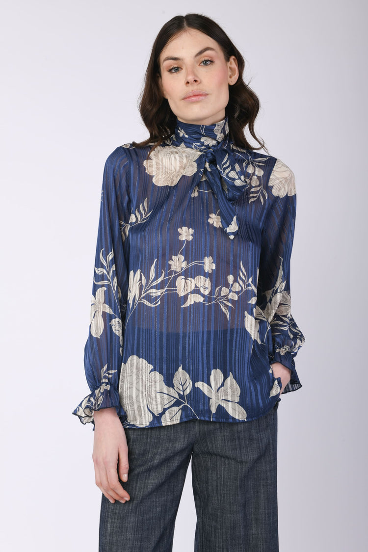 Floral print lurex georgette blouse