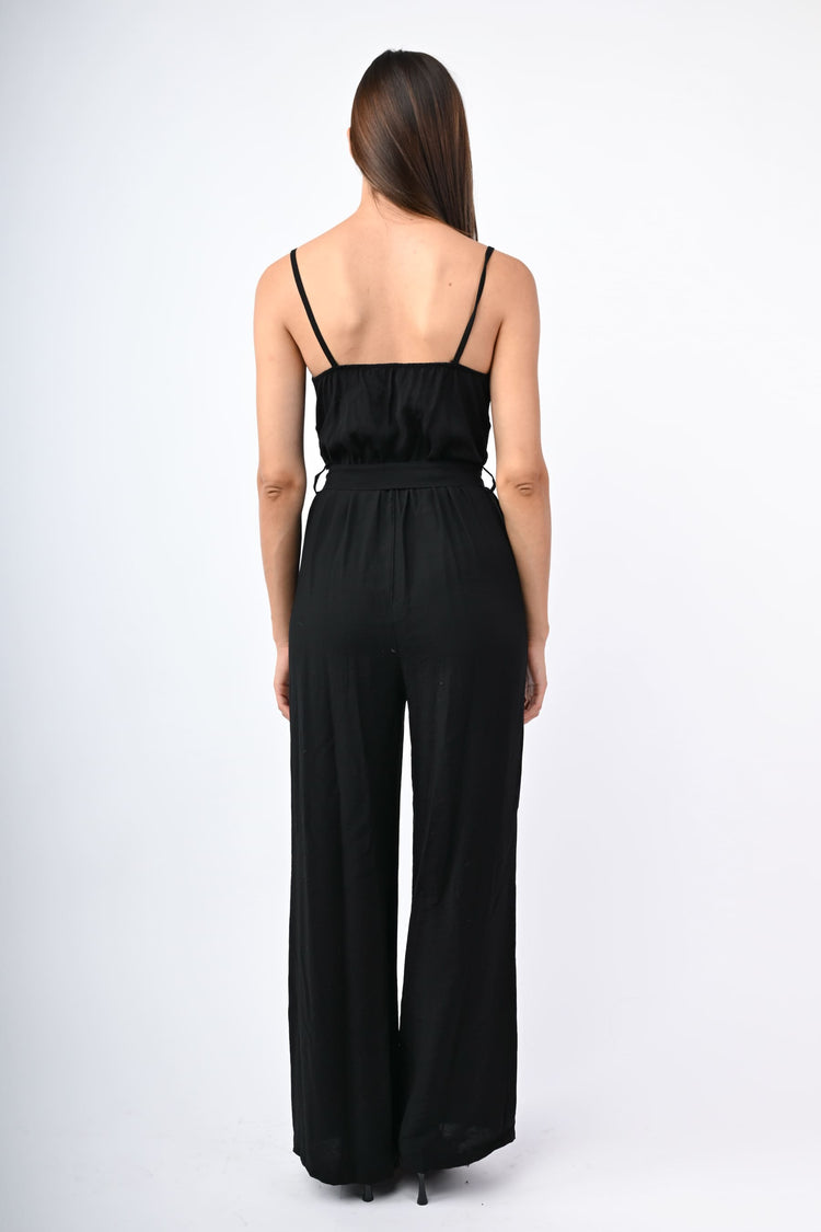 Viscose-blend belted jumpsuit