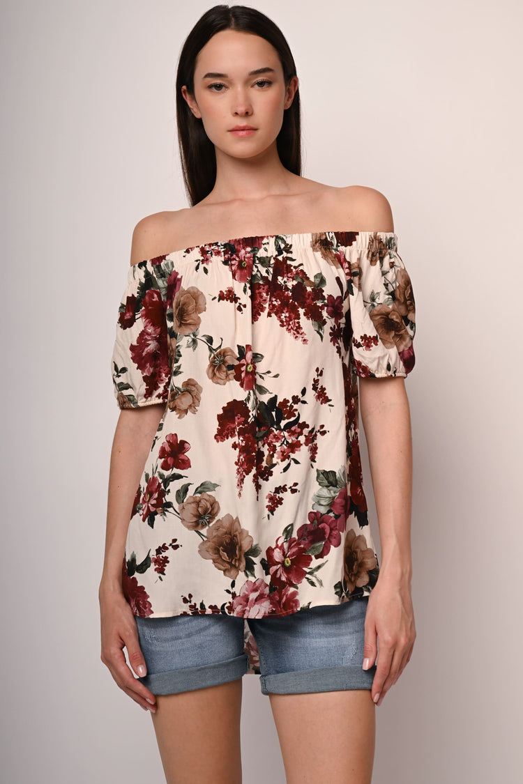 Floral print off-the-shoulder top