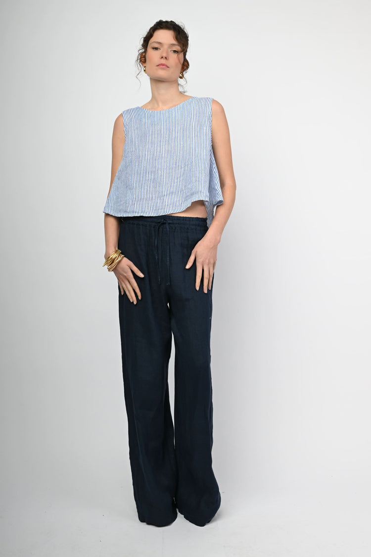 Linen wide-leg trousers
