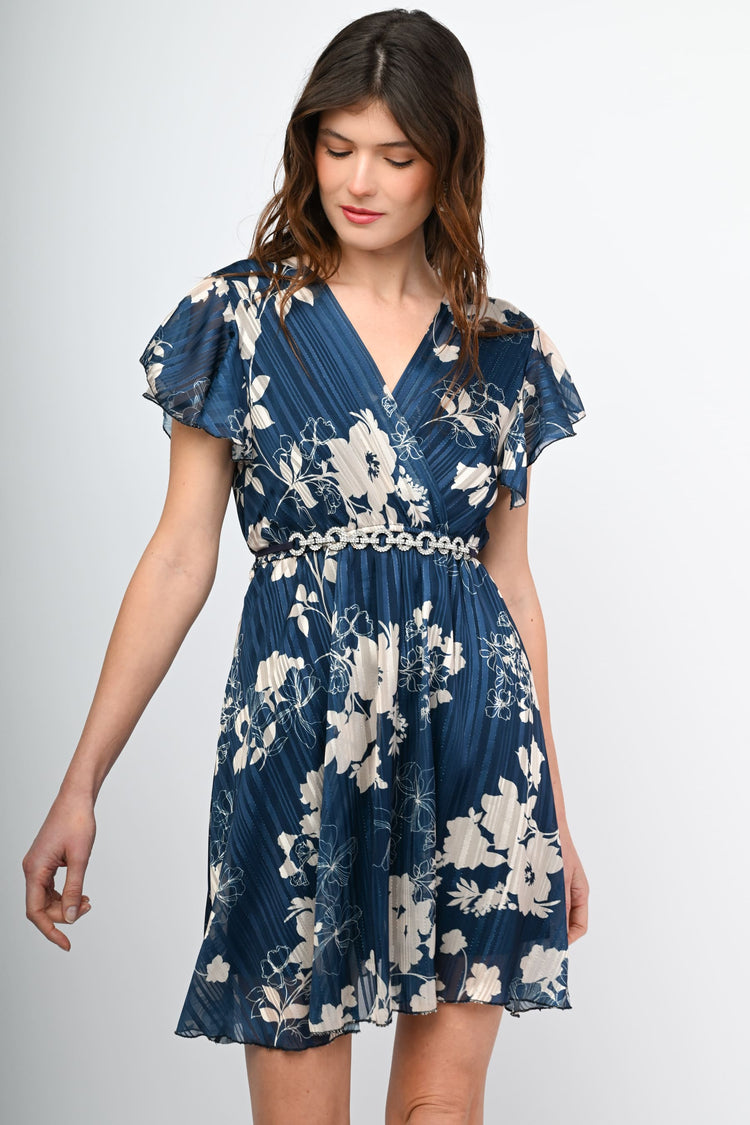 Lurex floral print mini dress