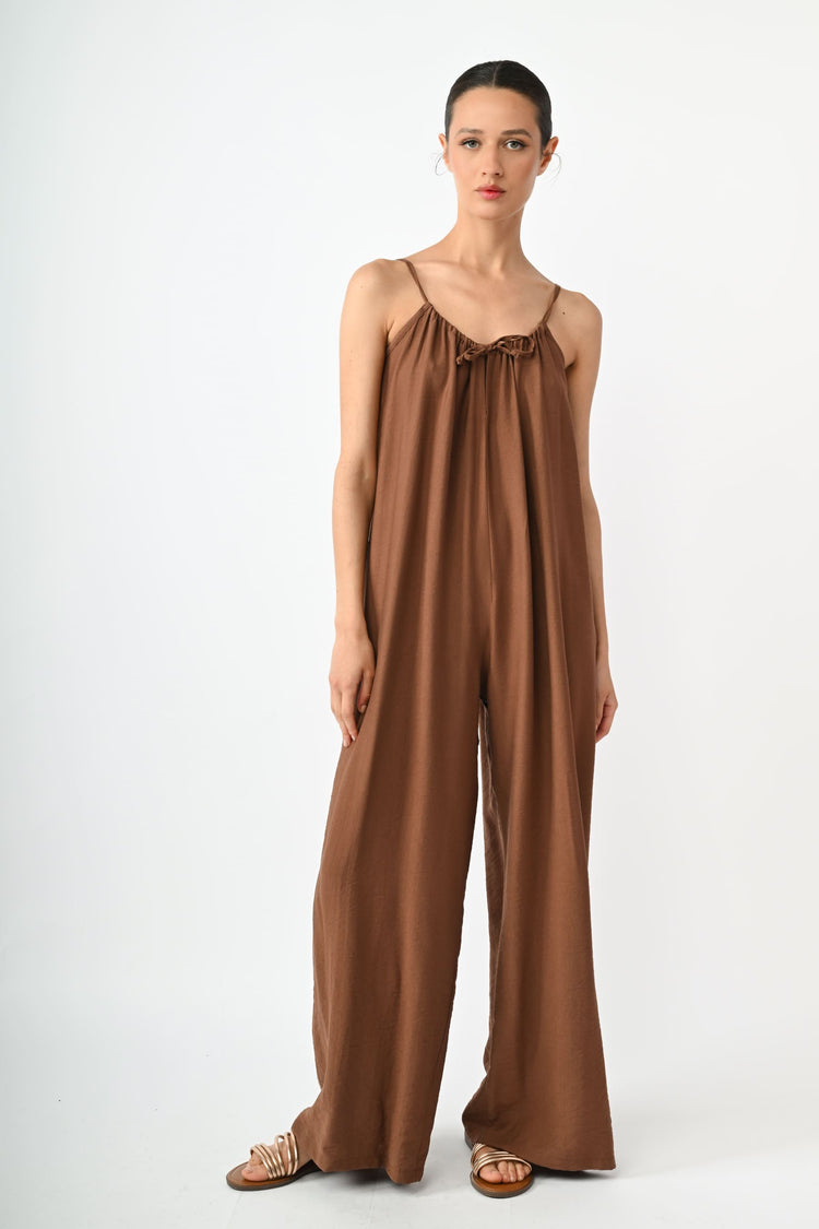 Self-tie strap viscose-blend jumpsuit