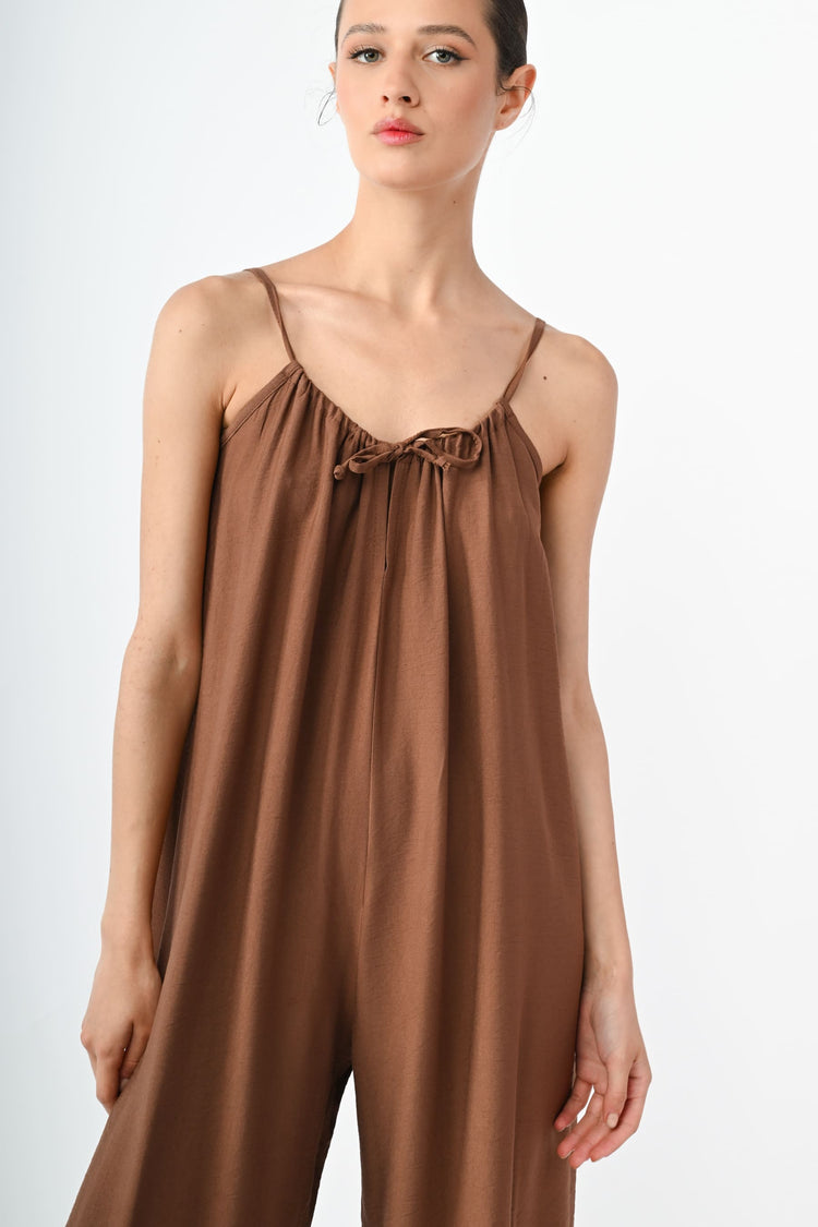 Self-tie strap viscose-blend jumpsuit