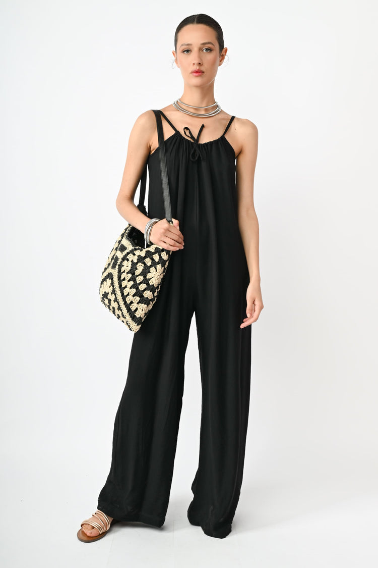 Self-tie strap viscose-blend jumpsuit