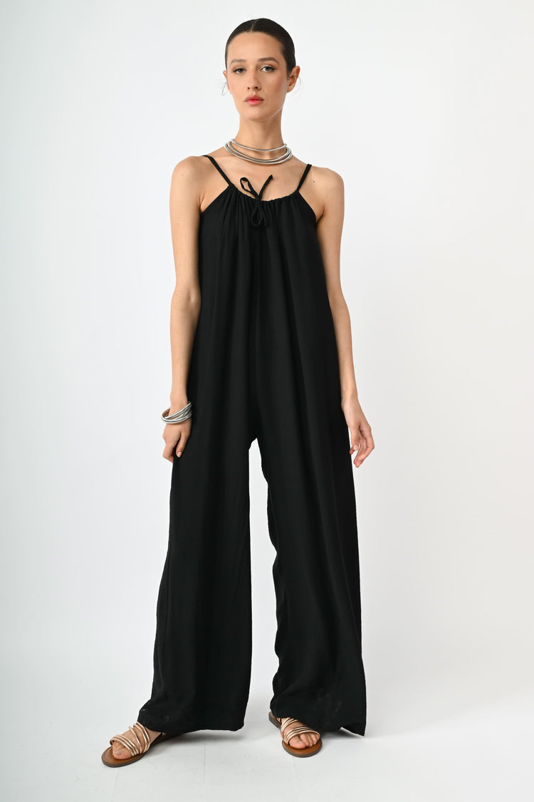 Self-tie strap viscose-blend jumpsuit
