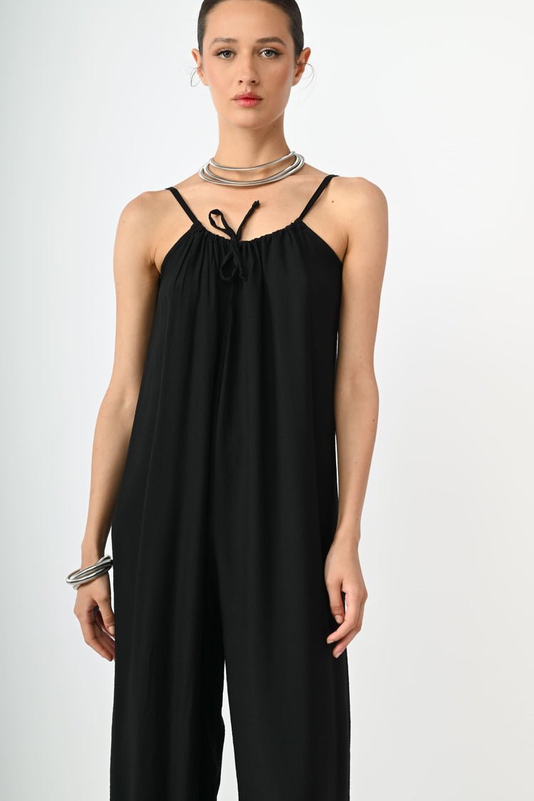 Self-tie strap viscose-blend jumpsuit