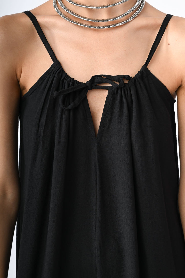 Self-tie strap viscose-blend jumpsuit