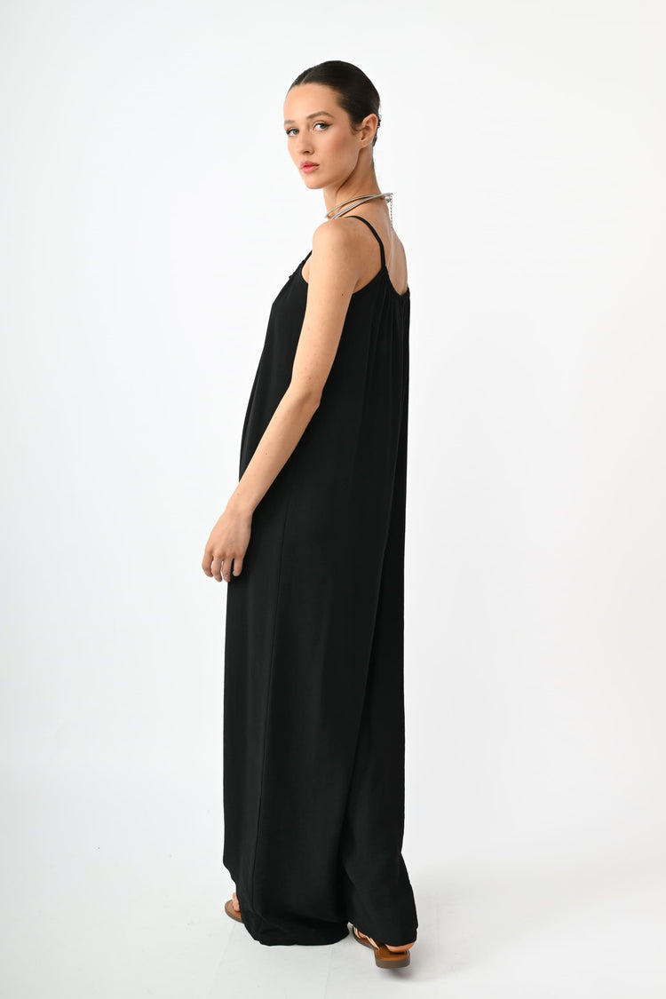Self-tie strap viscose-blend jumpsuit