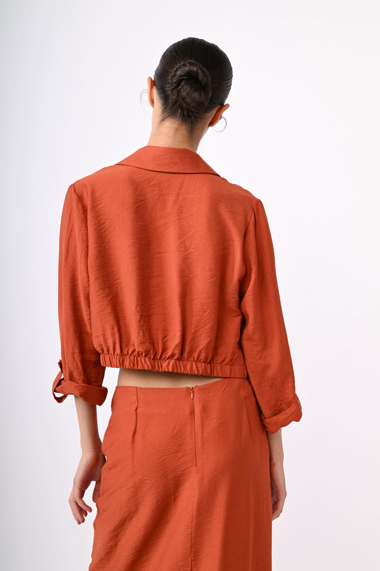 Viscose-blend twisted crop shirt
